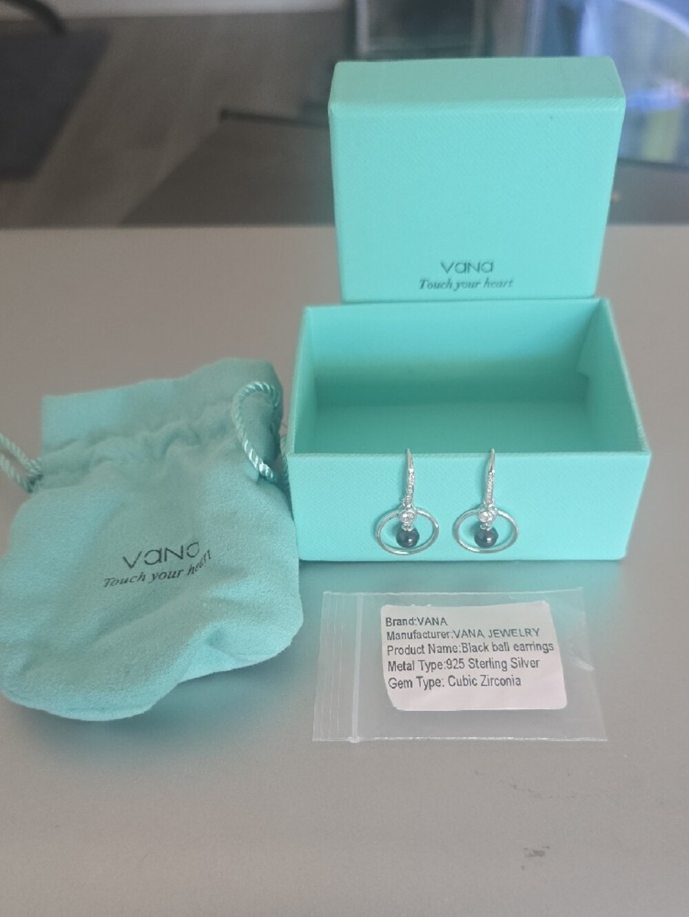Vana Silver Hoop Earrings with Black Bead